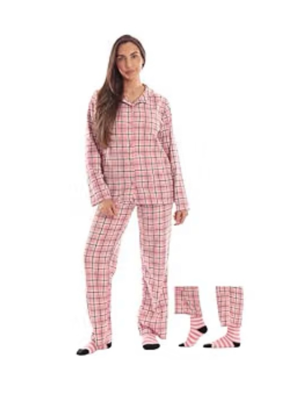 Pink Plaid micro fleece Pajama Set - Cozy Sleepwear